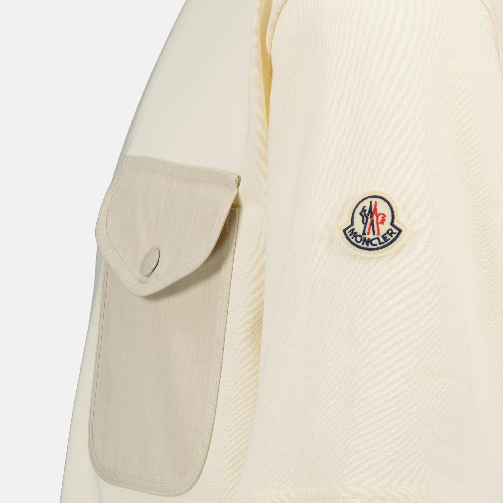 Image of Beige Logo T-Shirt with Pocket by Moncler for Men - Season Spring-Summer 2026 - Detail View 1