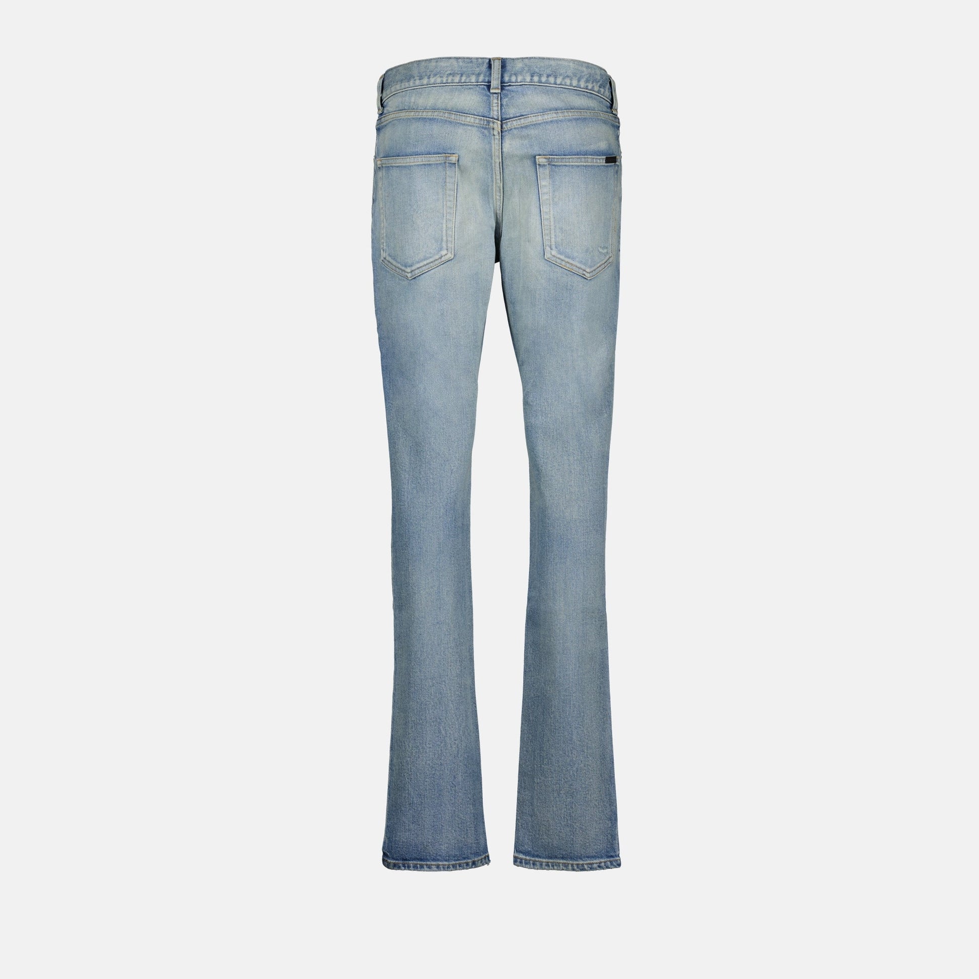 skinny fit jeans, blue washed jeans, Saint Laurent jeans, luxury denim, men's fashion