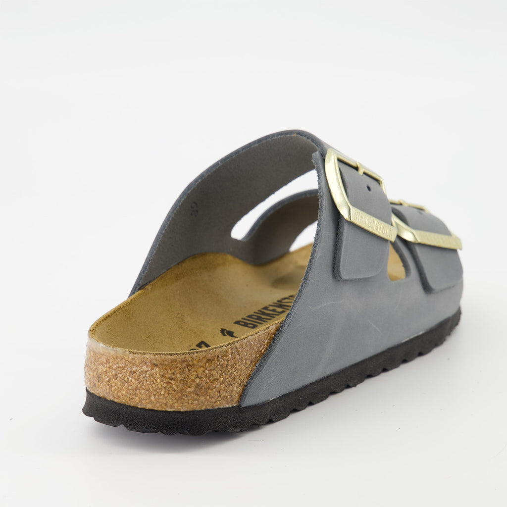 Birkenstock Arizona sandals, grey sandals, oiled leather footwear, adjustable sandals, comfortable summer shoes