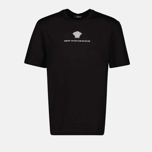 Versace T-shirt, black cotton T-shirt, classic luxury apparel, luxury T-shirt, men's luxury clothing