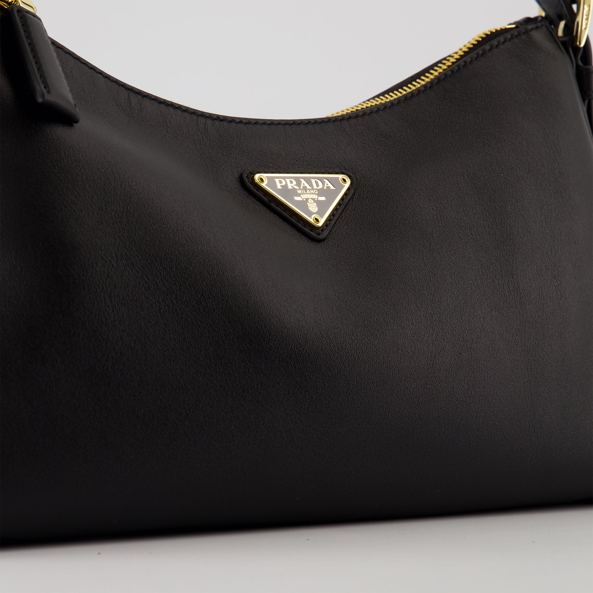 Prada handbag, black leather handbag, calfskin purse, elegant handbag, autumn winter 2025 handbag