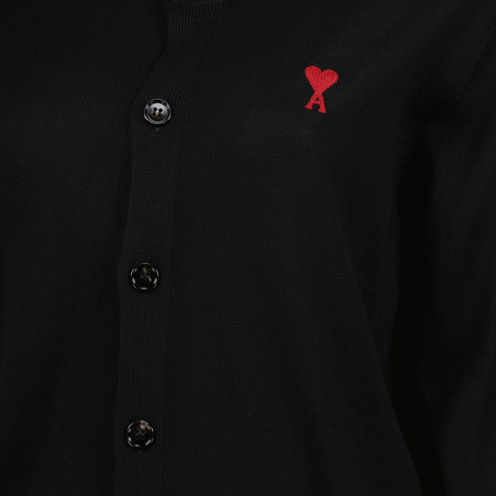 Ami de coeur, wool cardigan, black cardigan, embroidered logo, women's fashion