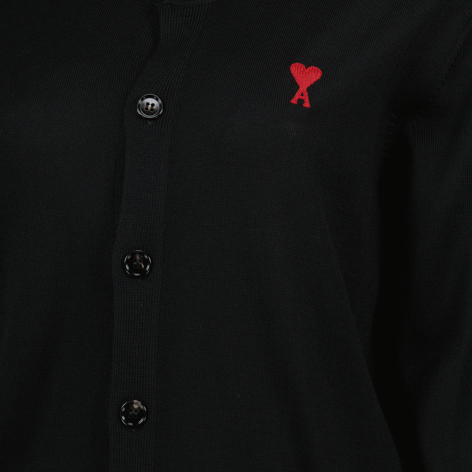 Ami de coeur, wool cardigan, black cardigan, embroidered logo, women's fashion
