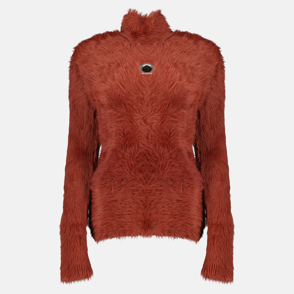 Sweater Efeito Pêlo Sintético Castanho