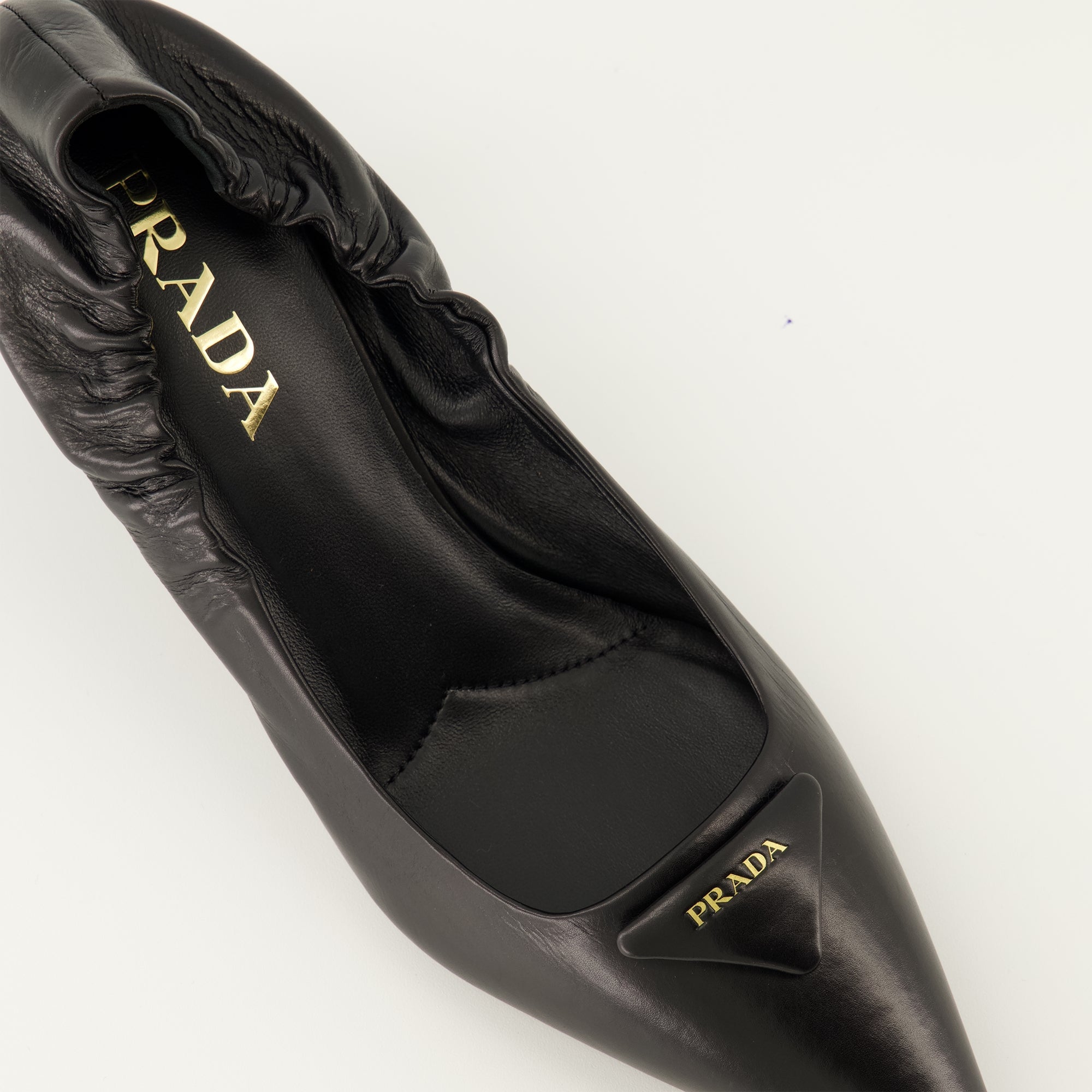 Prada pumps, black leather shoes, slip-on pumps, pointed toe shoes, designer footwear