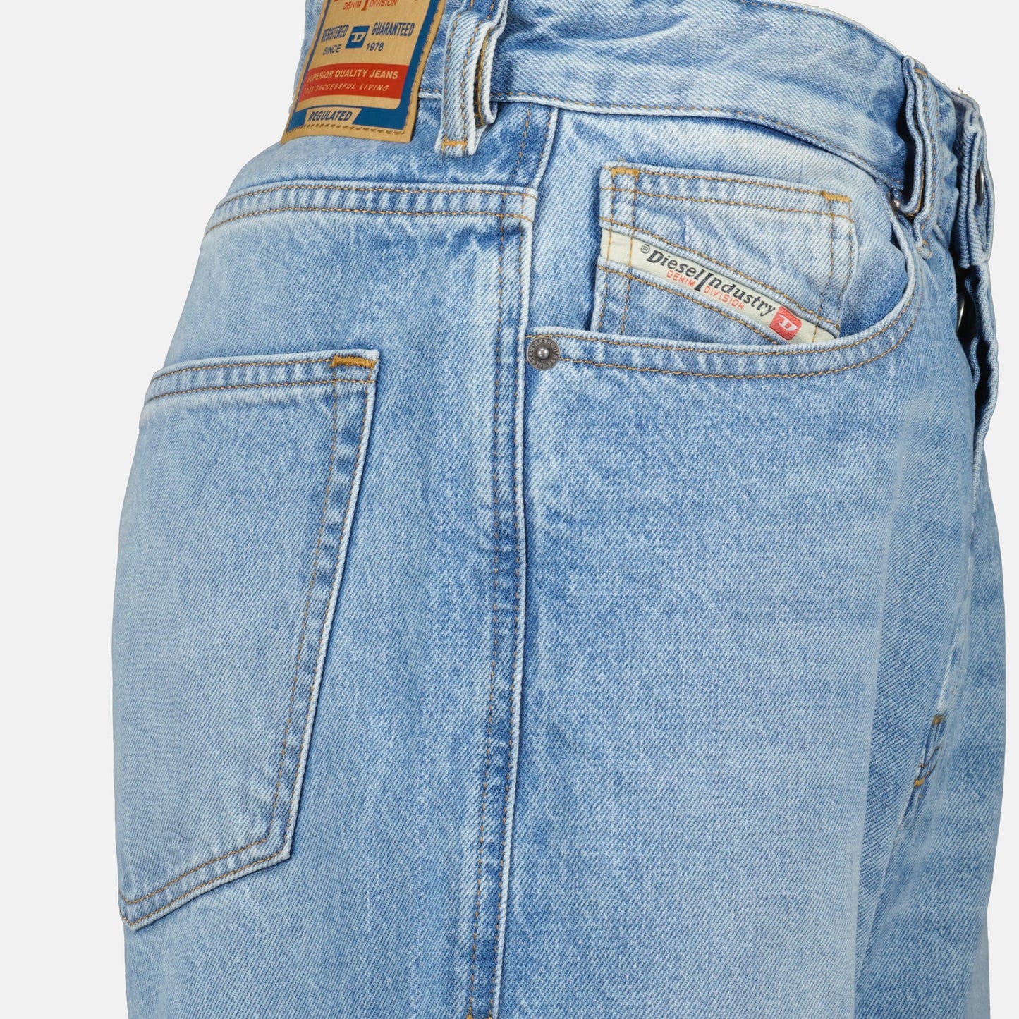 light blue wide leg jeans, Diesel D-Sire, cotton denim jeans, casual chic style, five-pocket denim