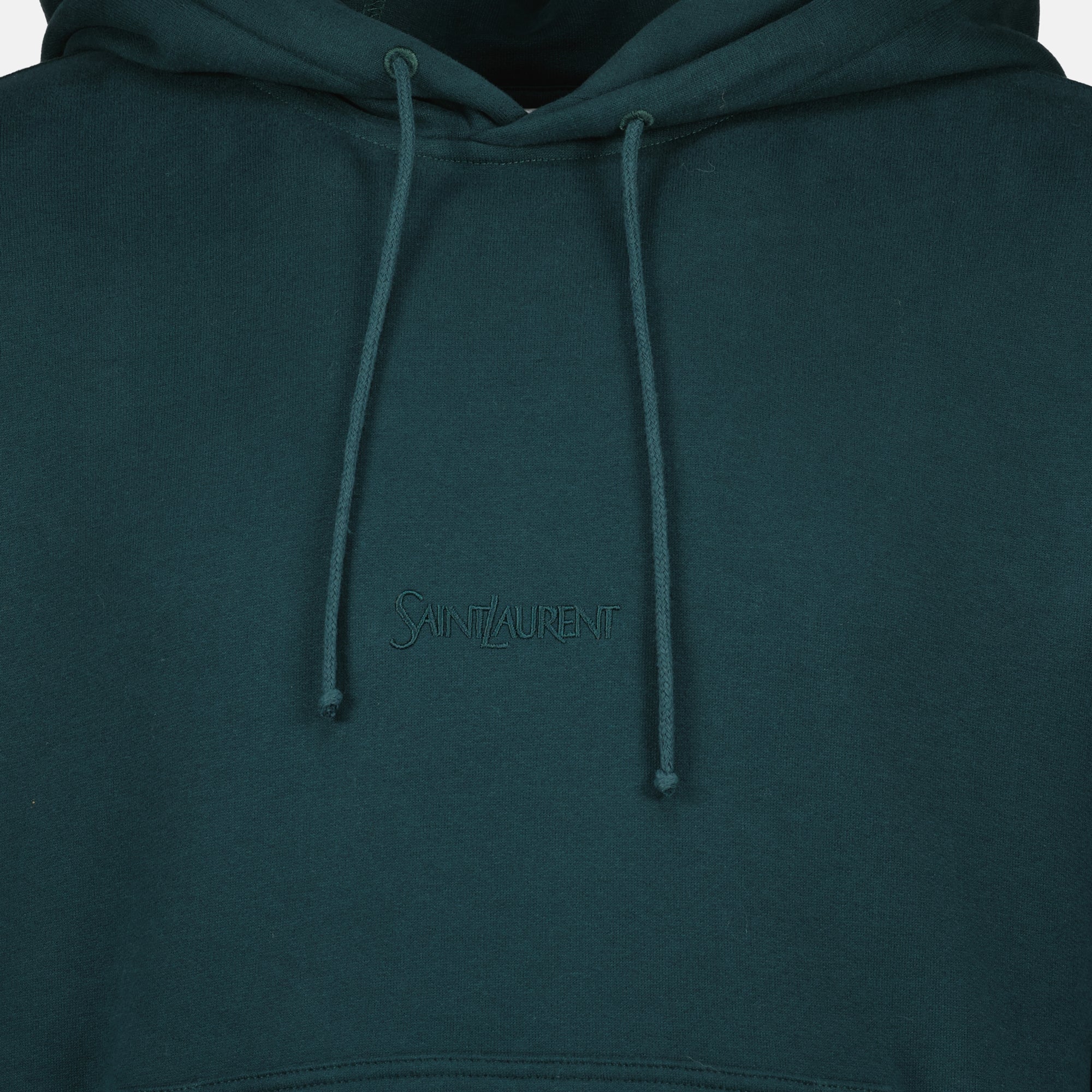 Imagen de sudadera verde con capucha de Saint Laurent para hombres - Temporada Otoño-Invierno 2025 - Vista de detalle 2