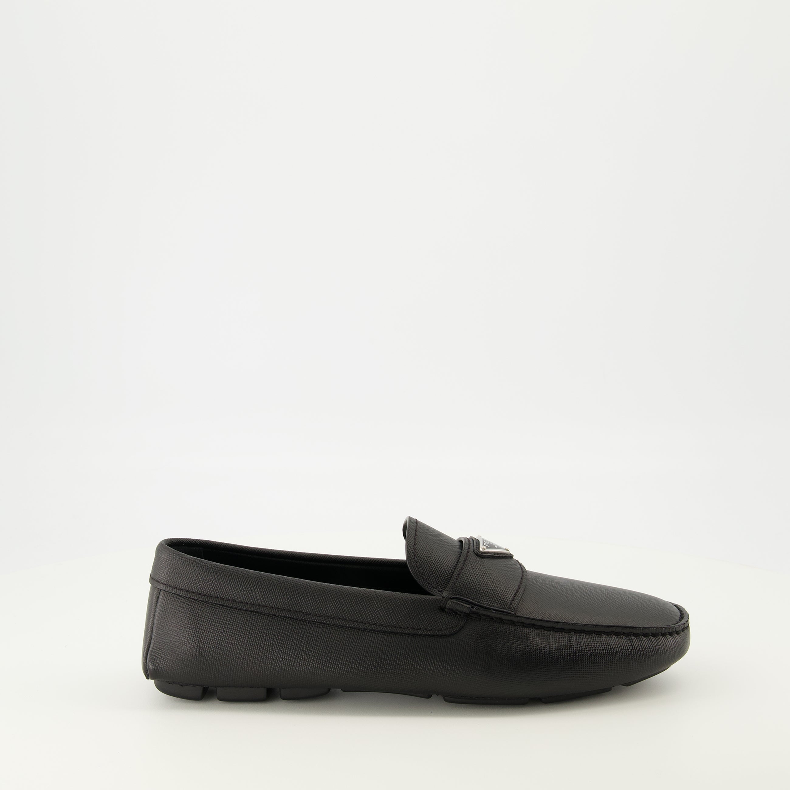 Image of Prada Black Leather Moccasins by Prada for Men - Season Spring-Summer 2026 - Right Side View