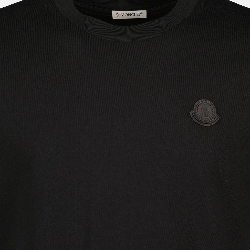 Moncler t-shirt, black logo shirt, cotton jersey t-shirt, leather patch t-shirt, autumn winter collection