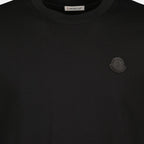 Moncler t-shirt, black logo shirt, cotton jersey t-shirt, leather patch t-shirt, autumn winter collection