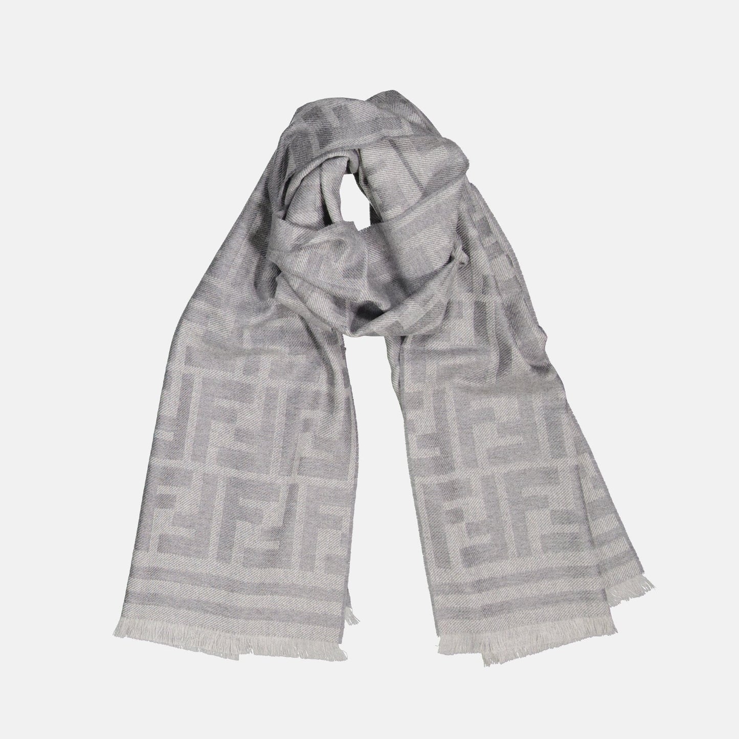 FF Pattern Scarf, Grey Wool Scarf, Fendi Scarf, Winter Accessories, Men's Fashion