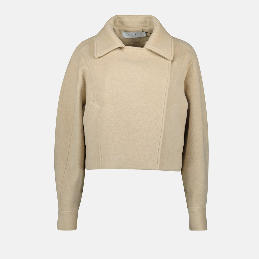 wool jacket, beige jacket, women's outerwear, pointed lapel jacket, fashion jacket