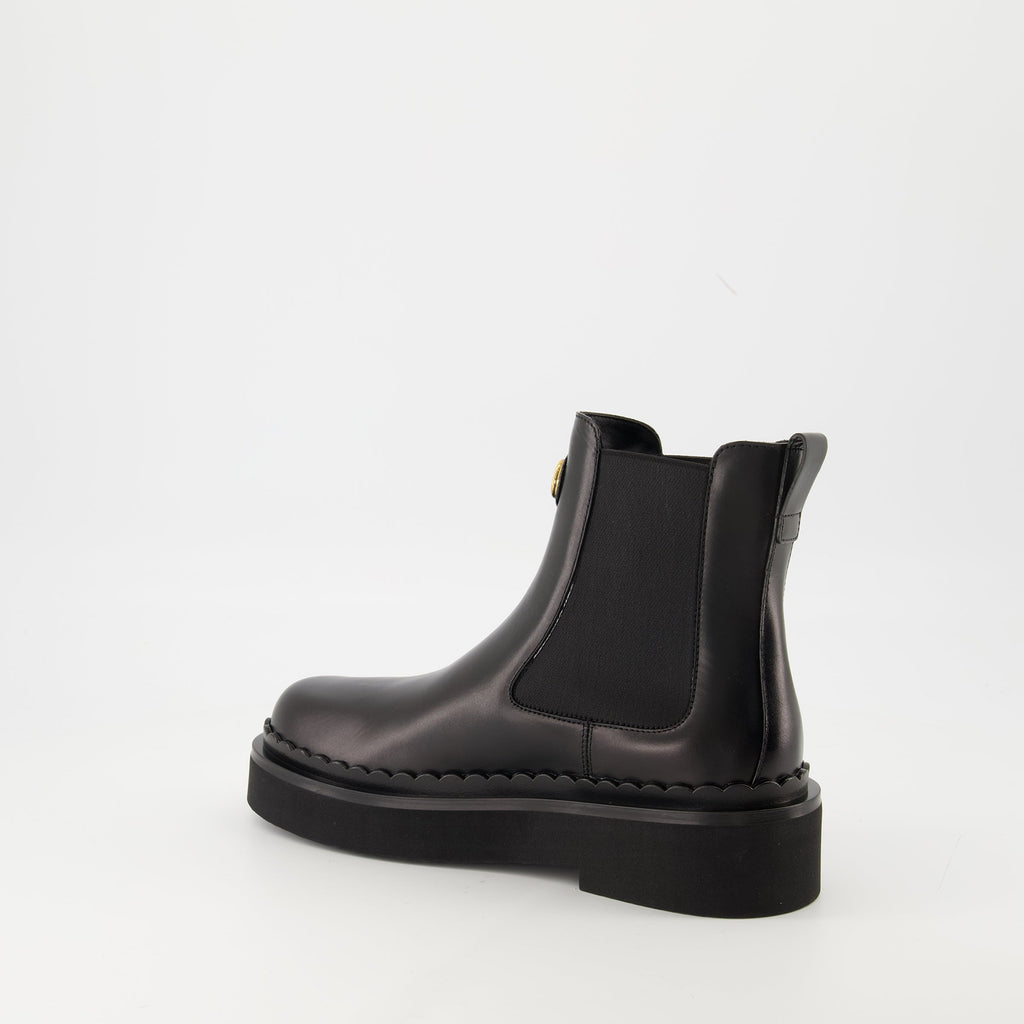 Beatle Boots, Valentino, Black Calf Leather Boots, Slip-On Boots, VLogo Signature