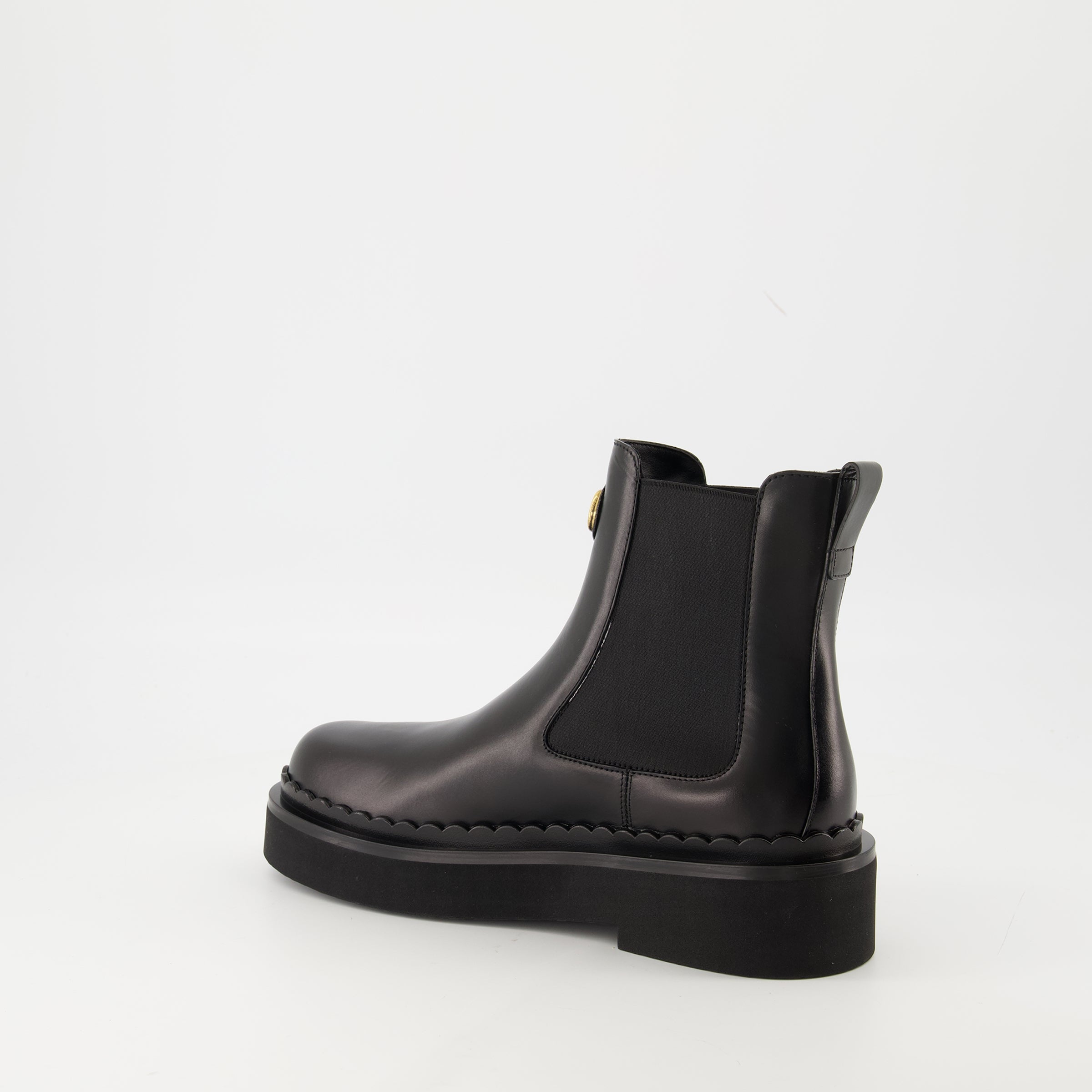 Beatle Boots, Valentino, Black Calf Leather Boots, Slip-On Boots, VLogo Signature