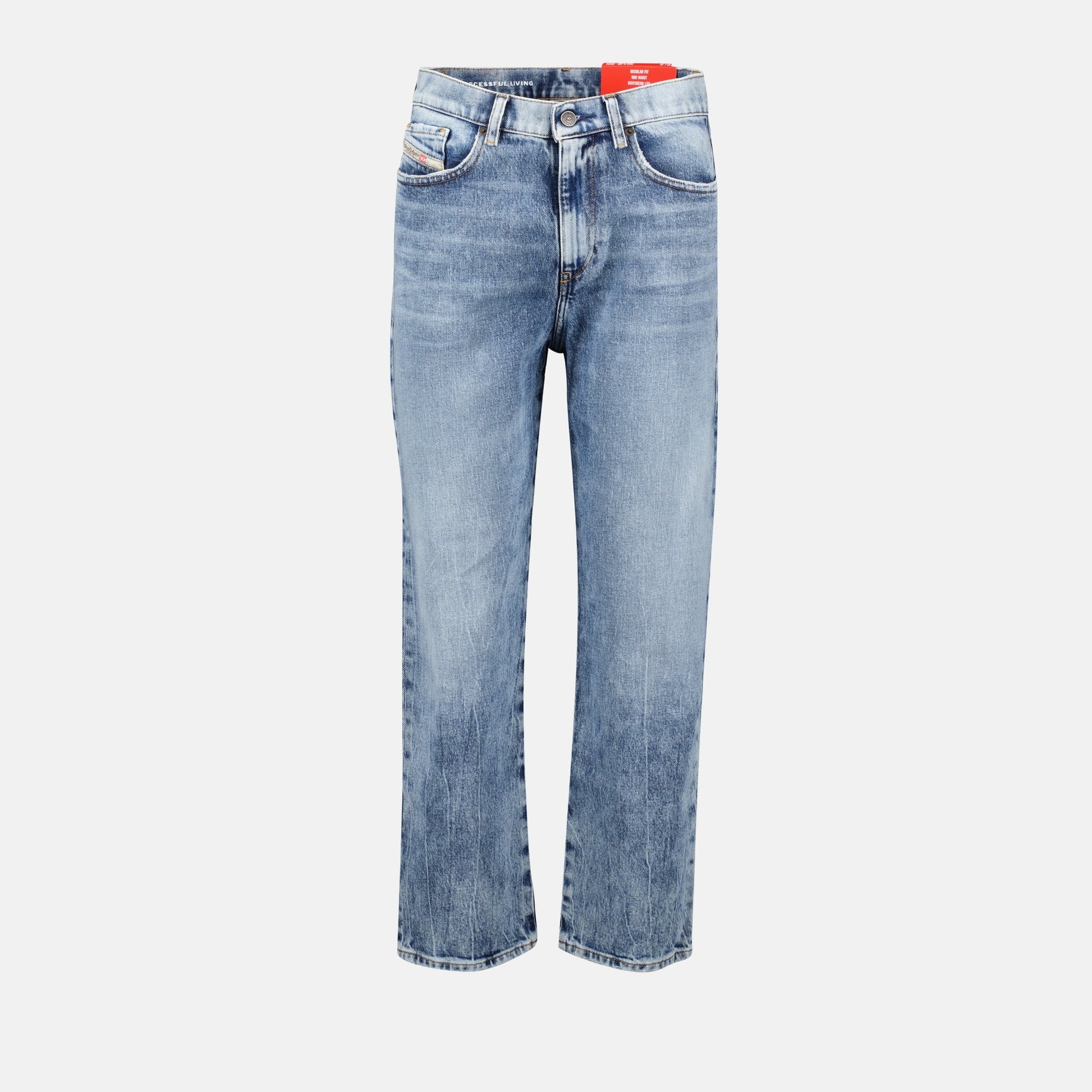 Denim jeans, straight cut, Diesel jeans, blue denim, embroidered jeans