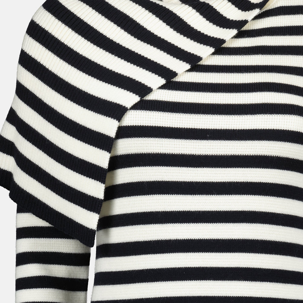 Rabanne sweater, blue and white striped sweater, wool sweater, autumn winter collection, elegant knitwear