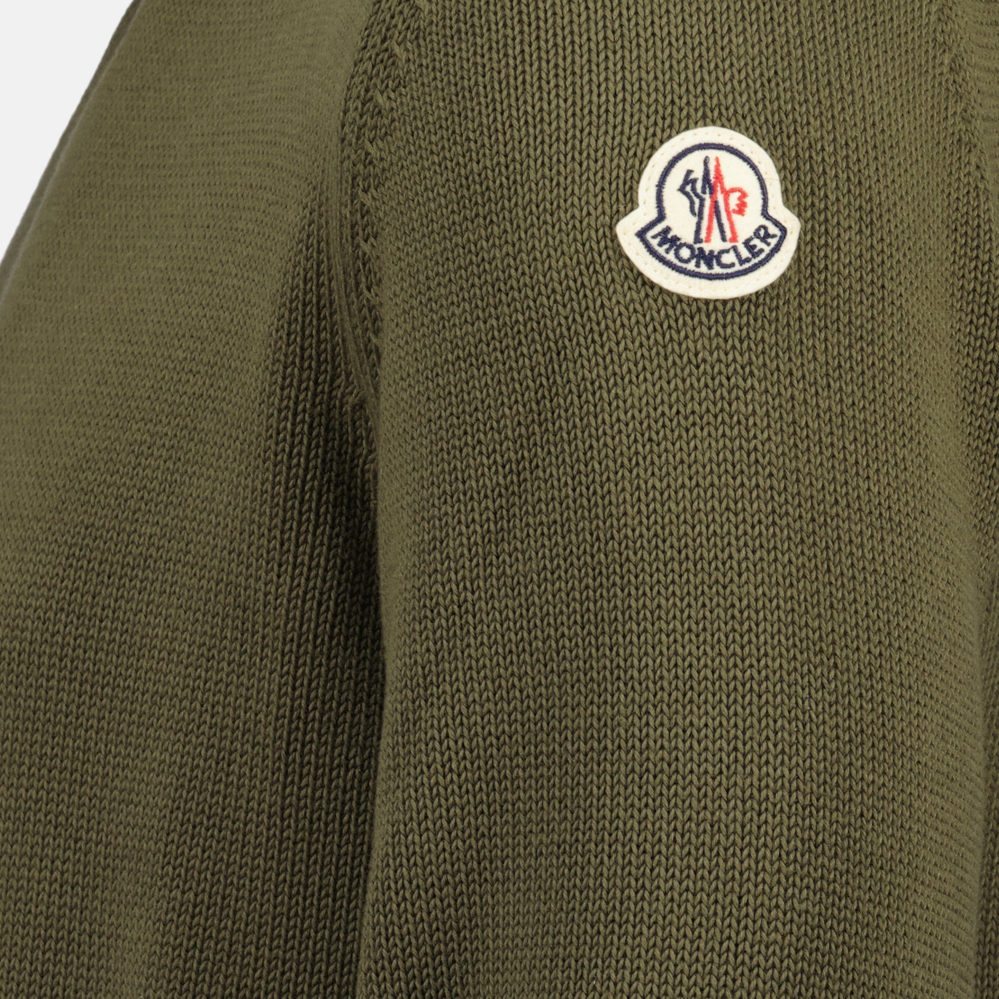 Image of Kaki Knit Pullover by Moncler for Men - Season Spring-Summer 2026 - Detail View 1