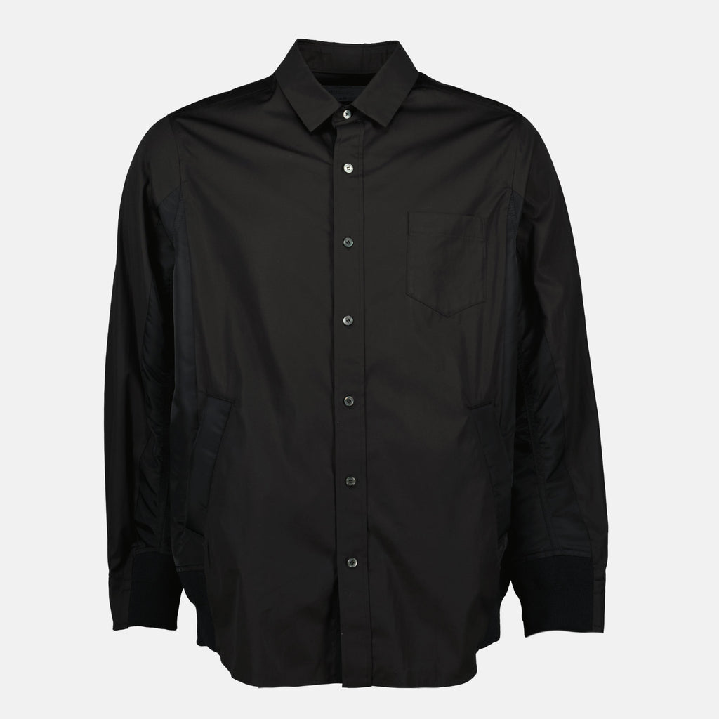 black shirt, Sacai, poplin shirt, men's shirt, oversized shirt
