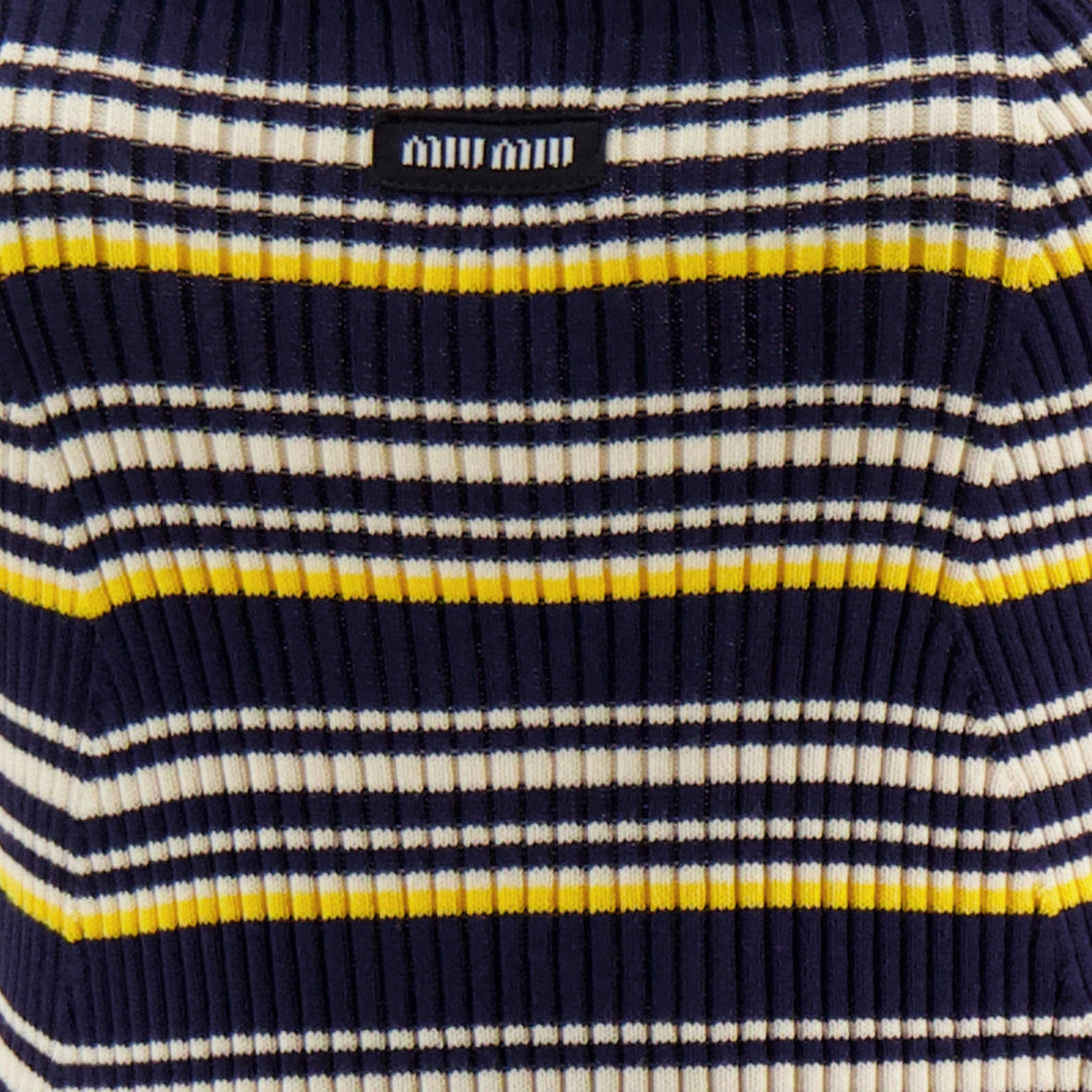 Image de Robe en maille rayée bleu par Miu Miu pour Femmes - Saison Printemps-Été 2026 - Détail Vue 1