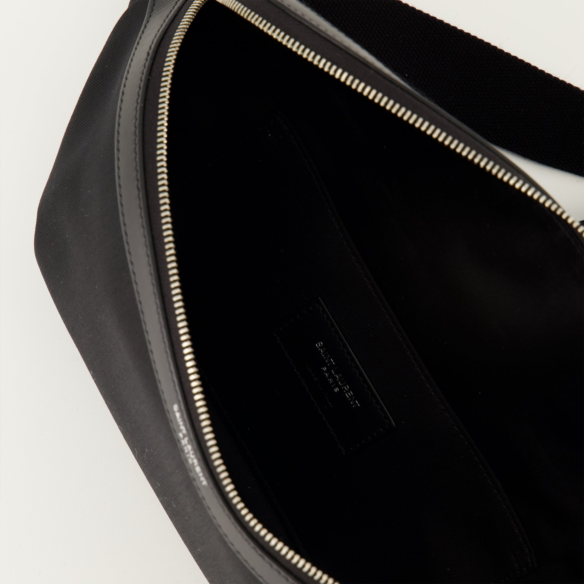 Saint Laurent waist bag, black leather bag, luxury accessory, canvas belt bag, men's handbag