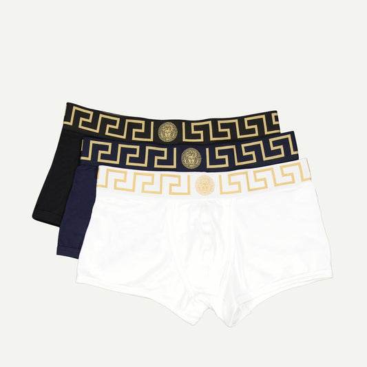 Versace boxers, men's boxers set, cotton elastane boxers, black blue white boxers, Autumn-Winter 2024 underwear