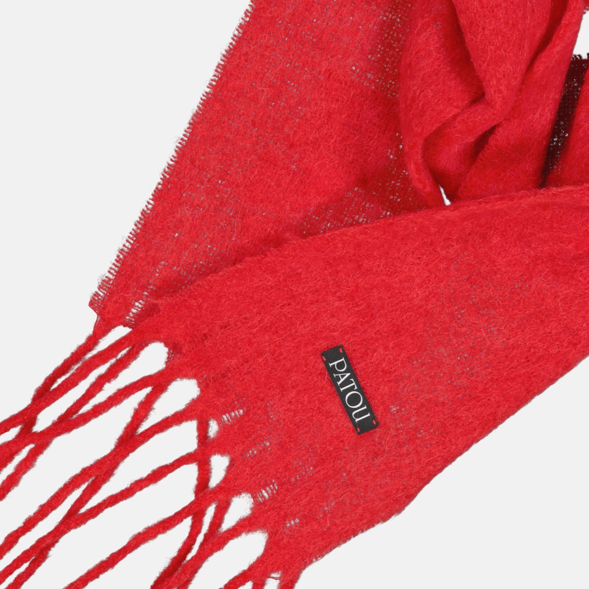 Patou scarf, red wool scarf, fringed scarf, wool accessory, Autumn-Winter 2025