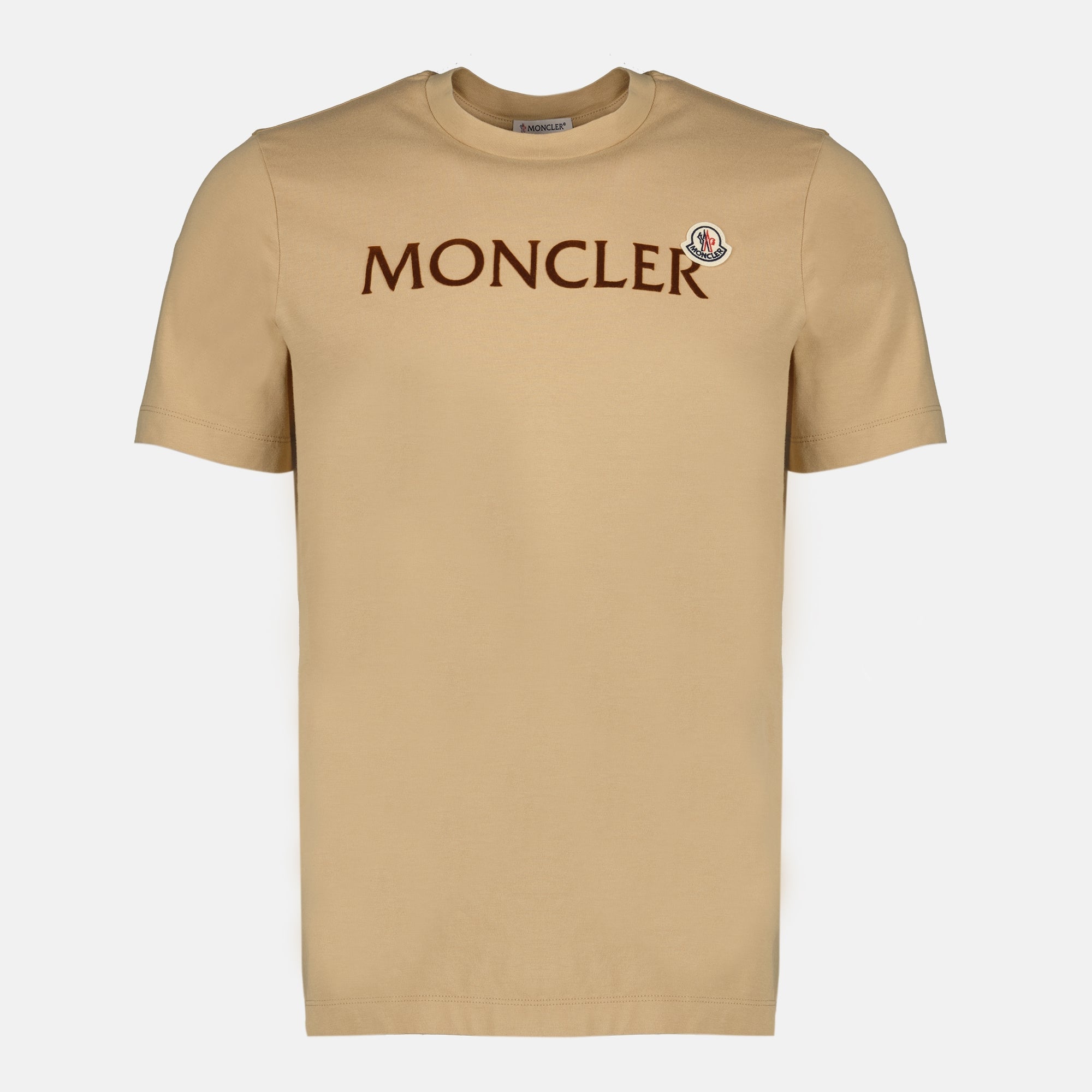 Image du T-shirt logo beige de Moncler pour hommes - Saison Printemps-Été 2026 - Vue de face
