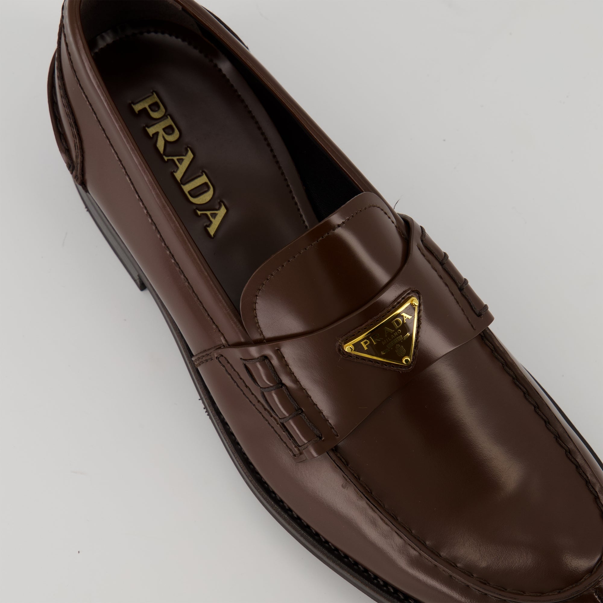 Prada loafers, brown leather shoes, men's footwear, luxury loafers, brushed leather shoes