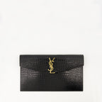 Uptown pouch, crocodile-effect accessory, Saint Laurent pouch, black leather pouch, Autumn-Winter 2025 collection