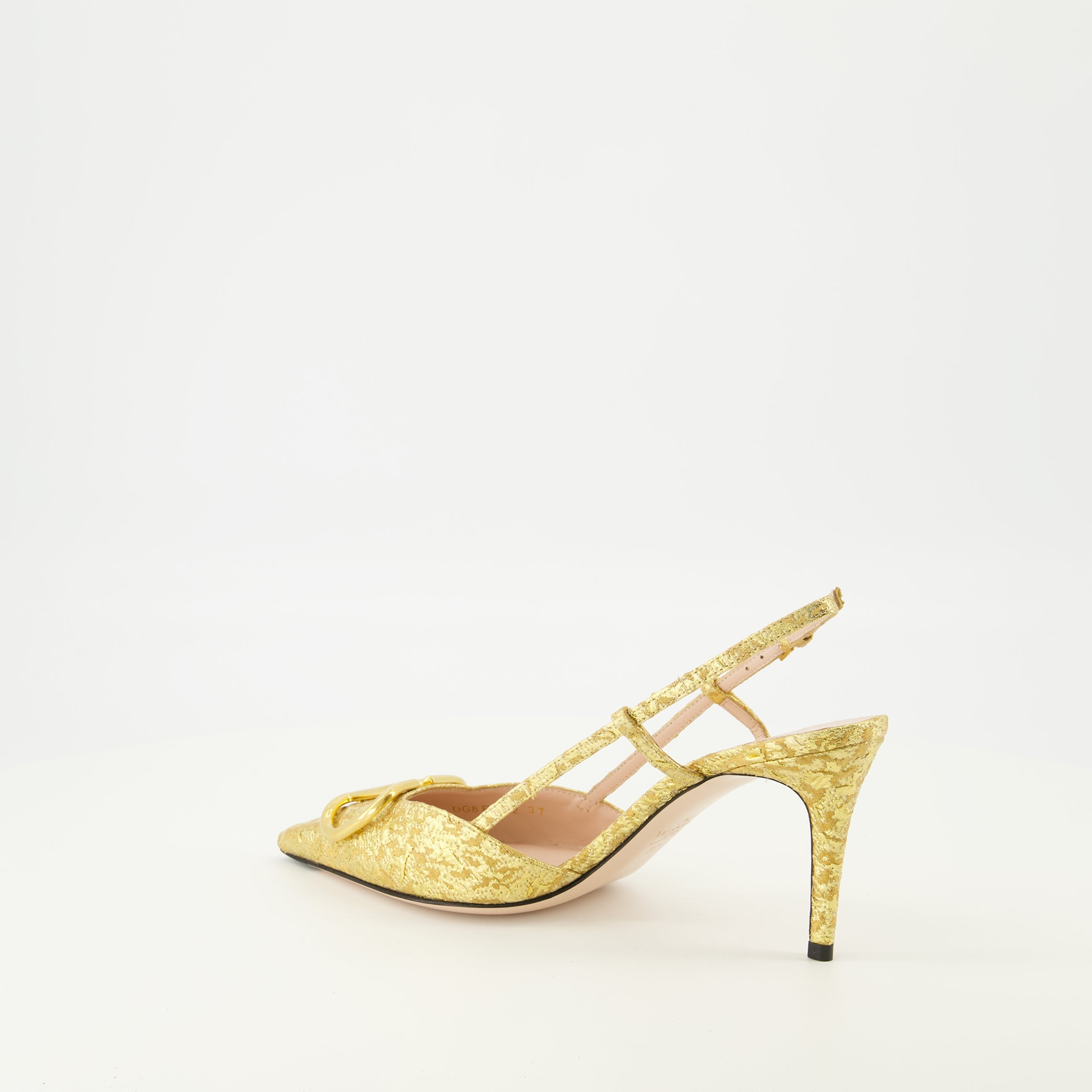 Valentino pumps, gold fabric shoes, Vlogo signature footwear, elegant ankle strap pumps, spring-summer collection