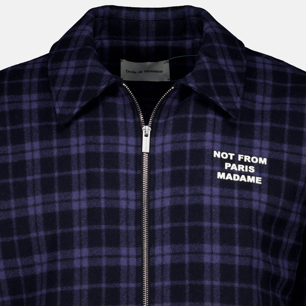 Navy Check Flannel Slogan Jacket