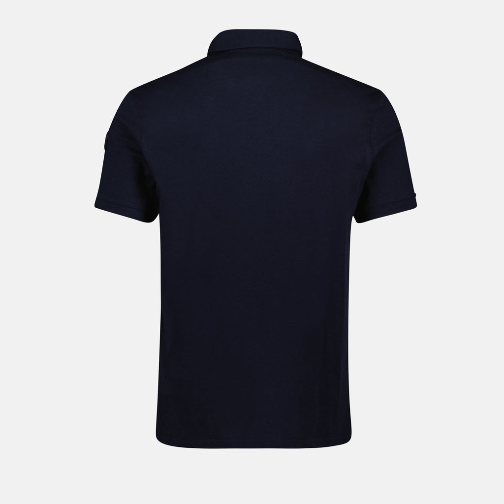 Moncler polo, navy blue polo, luxury polo shirt, cotton piqué polo, classic collar shirt