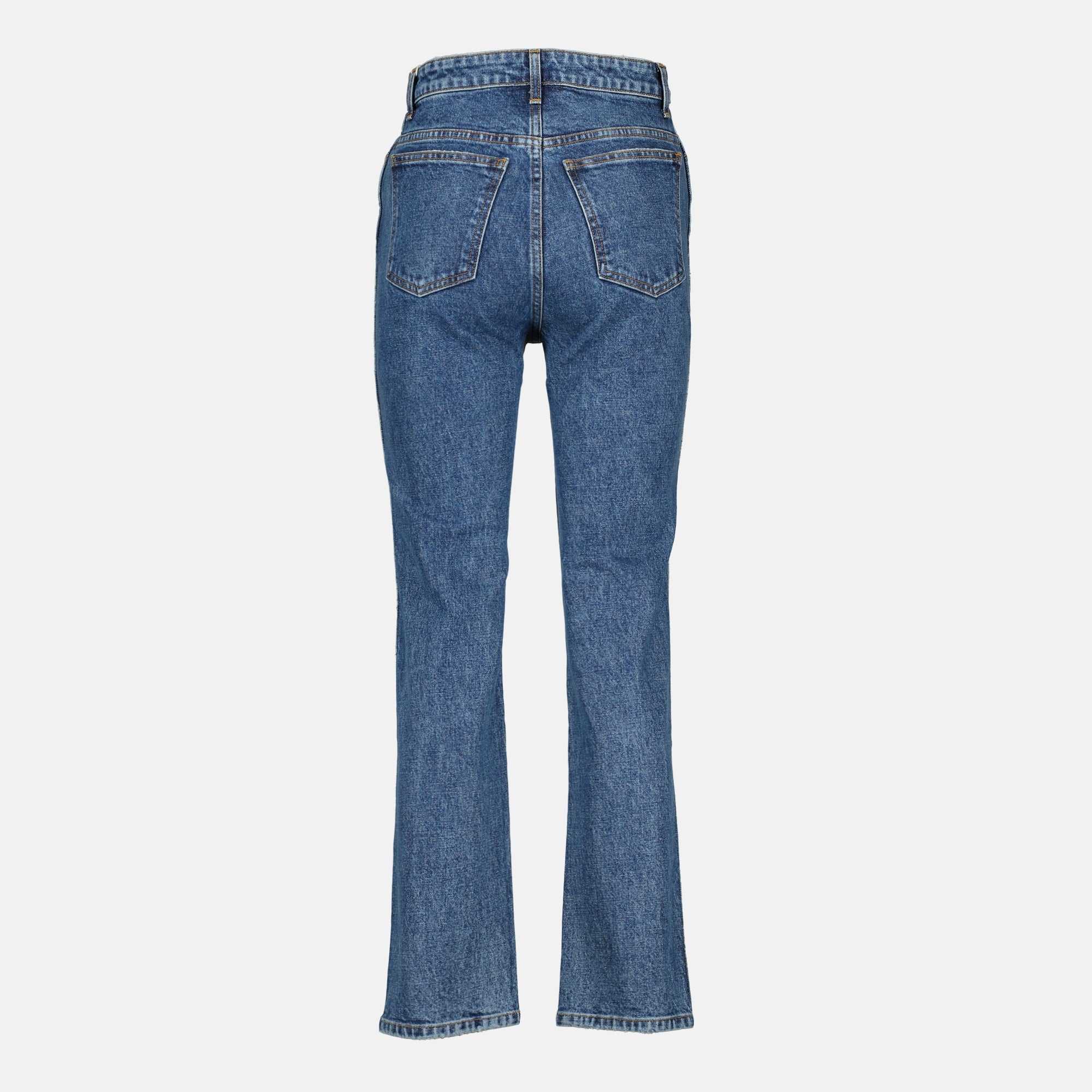 Khaite denim jeans, high waist jeans, straight cut jeans, five-pocket design, denim fashion