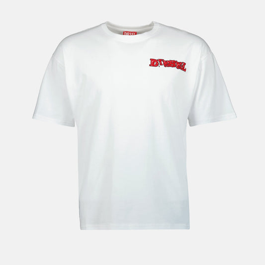 T-Boxt-R20 T-shirt, white cotton t-shirt, Diesel logo shirt, casual wear, men's fashion