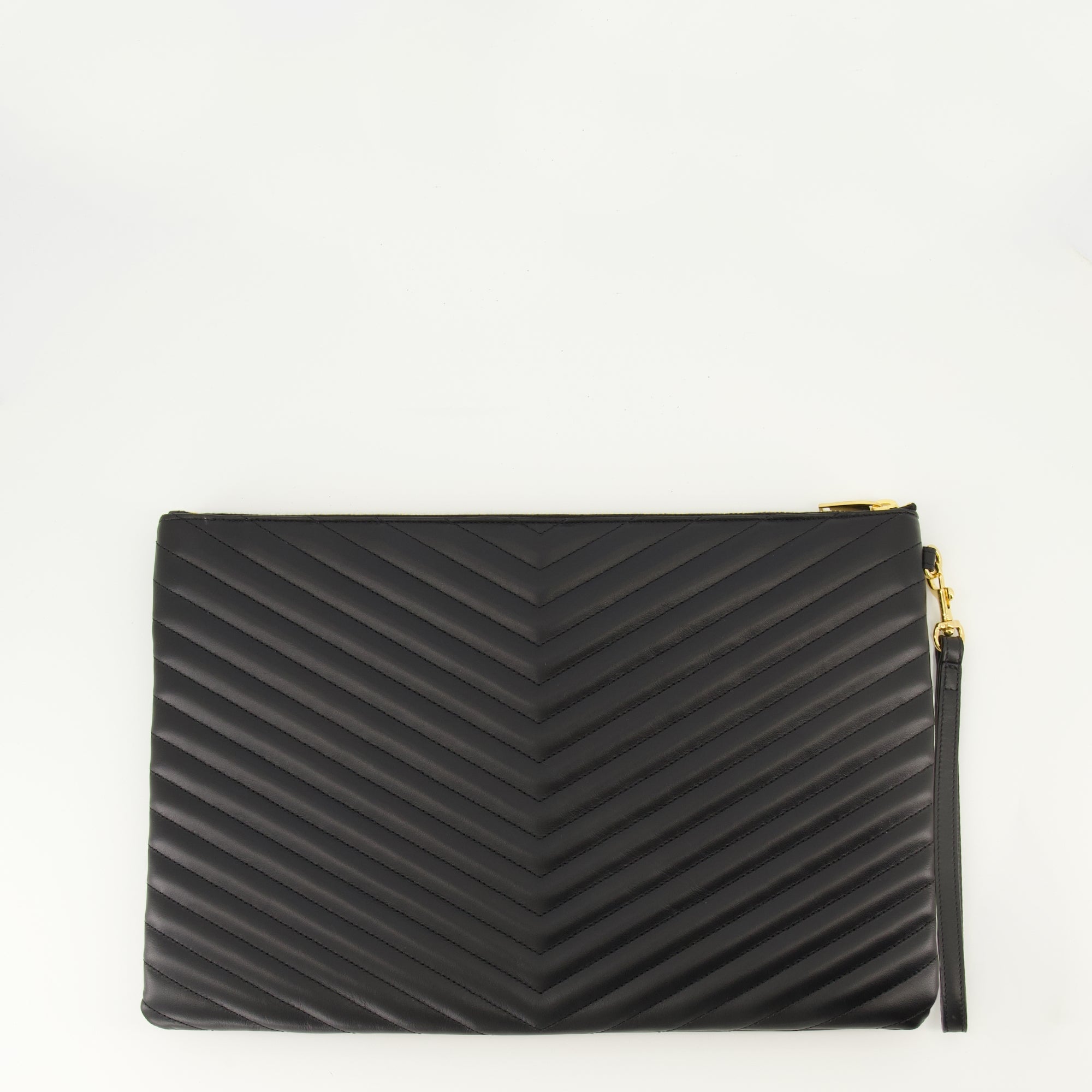 Saint Laurent pouch, Calfskin accessories, Luxury handbag, Black leather pouch, Designer accessories