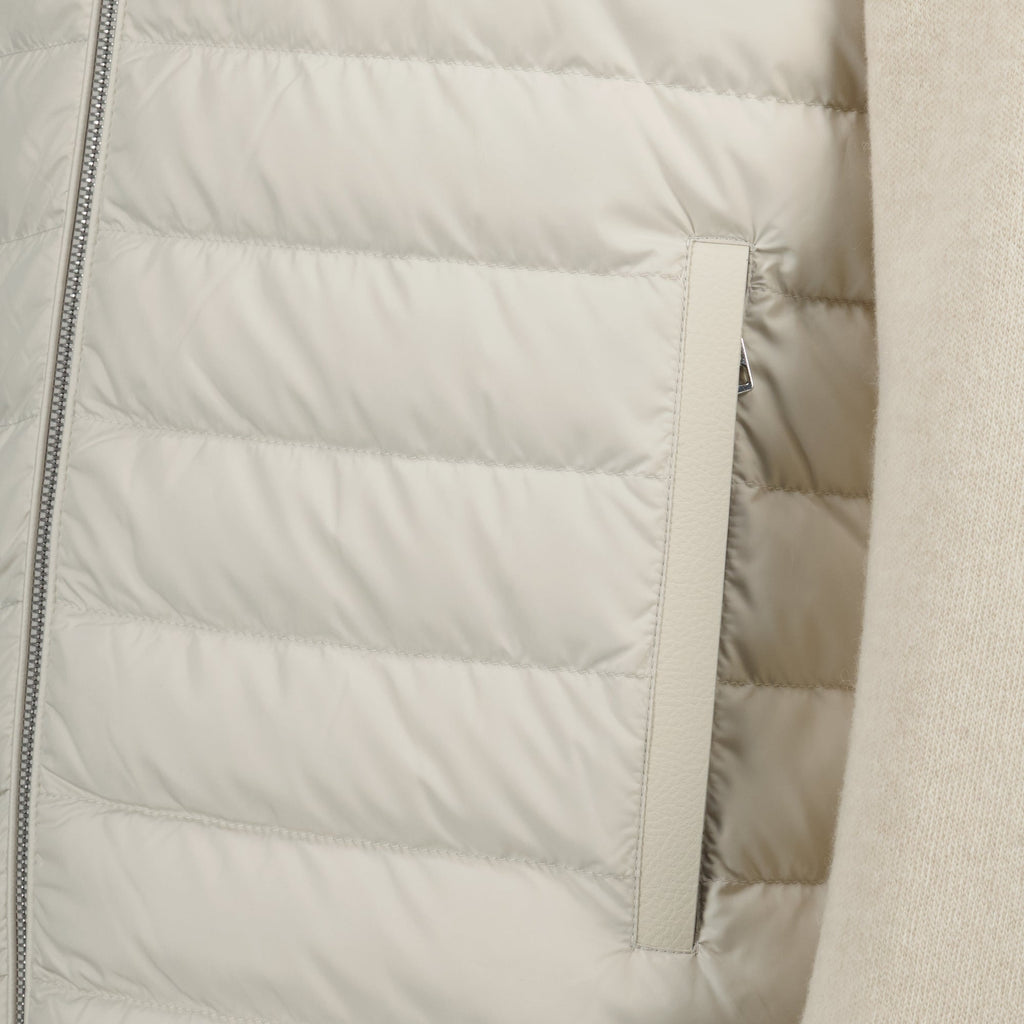 Moncler cardigan, beige cardigan, bi-material clothing, cashmere wool blend, Autumn Winter 2025