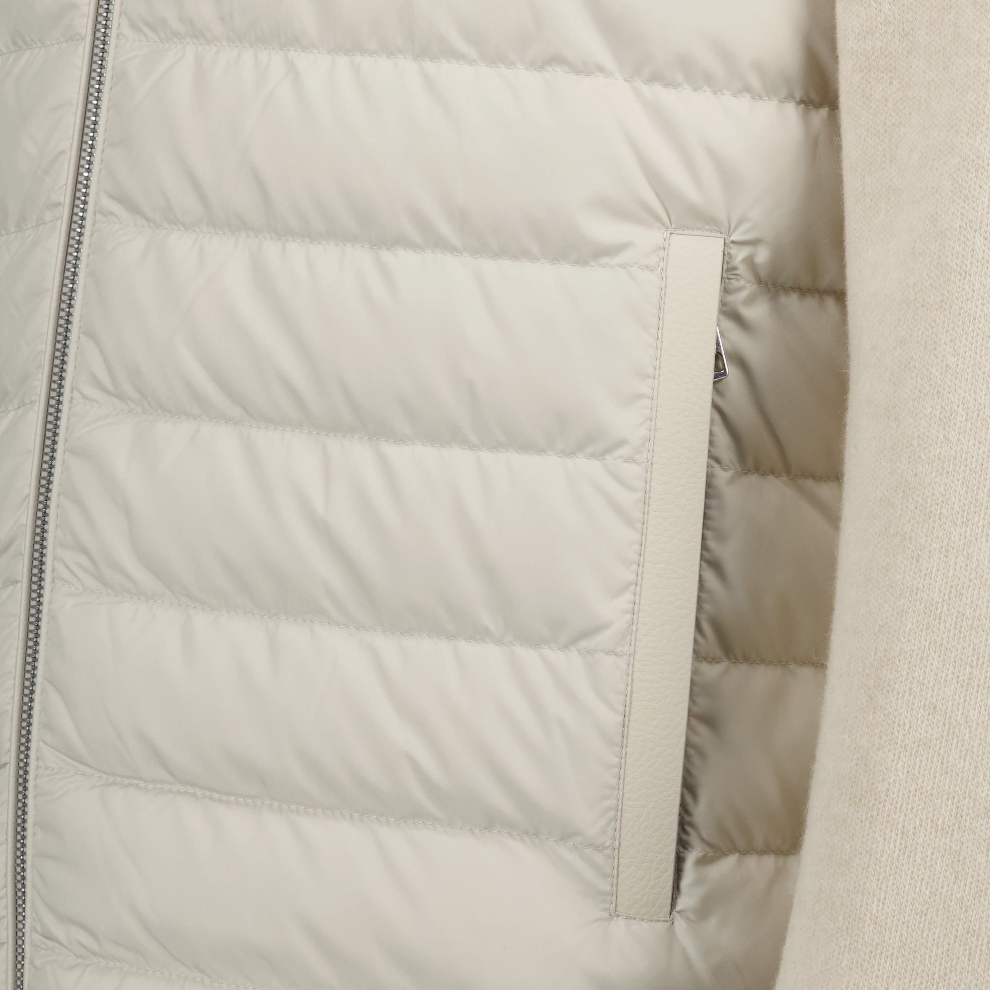 Moncler cardigan, beige cardigan, bi-material clothing, cashmere wool blend, Autumn Winter 2025