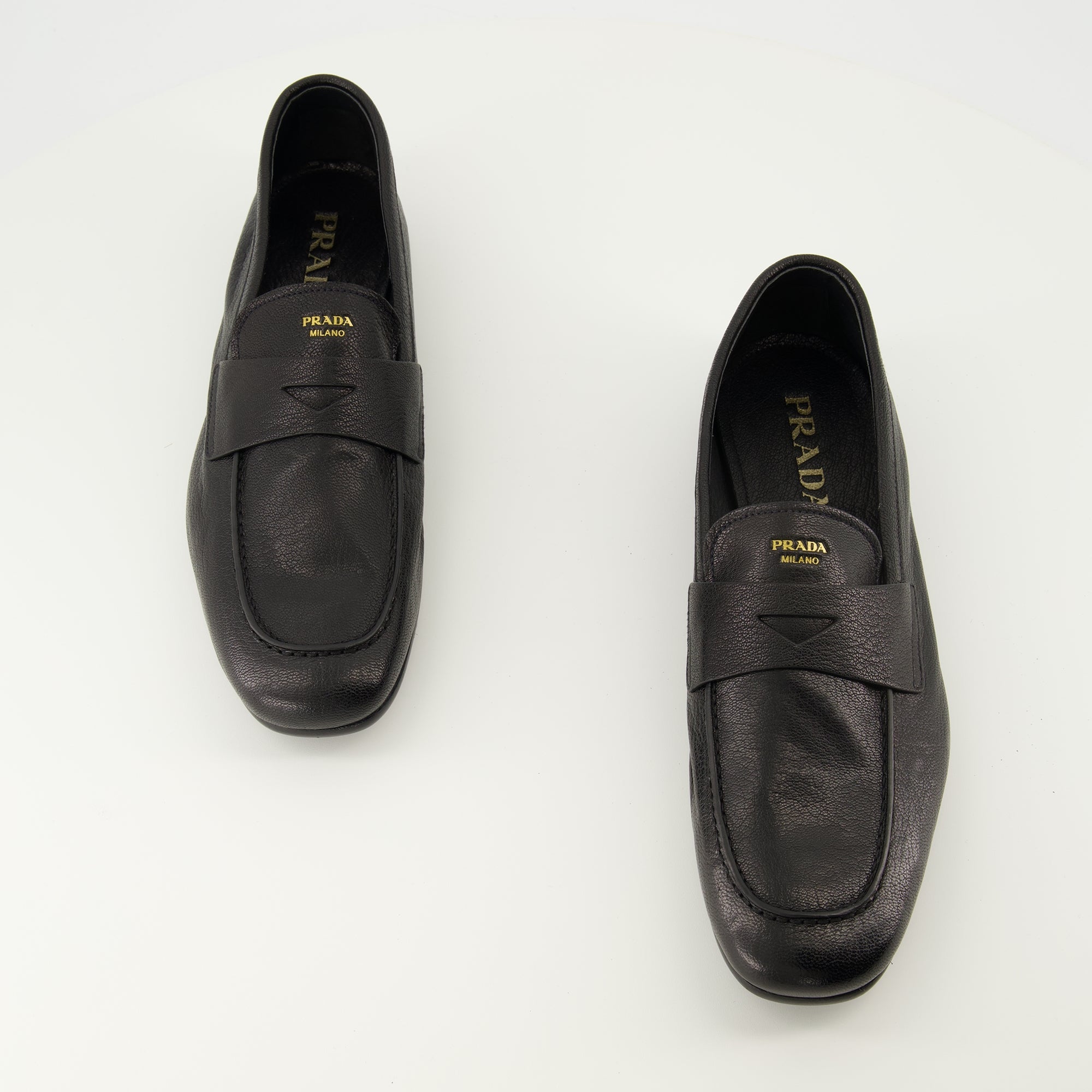Prada moccasins, black leather shoes, designer footwear, luxury shoes, goat leather moccasins