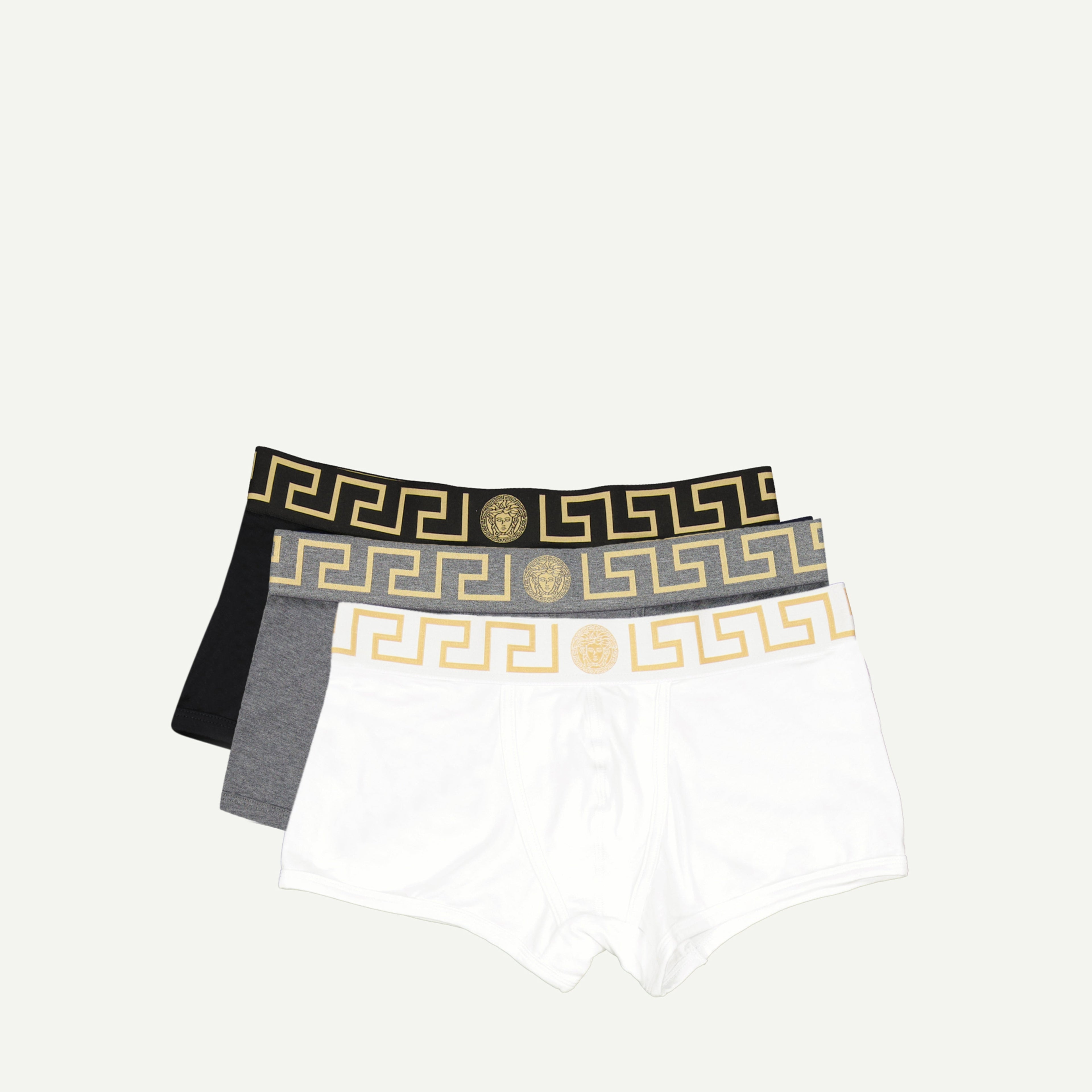 Versace boxers, cotton boxers, men's essentials, Medusa Greca, black grey white boxers