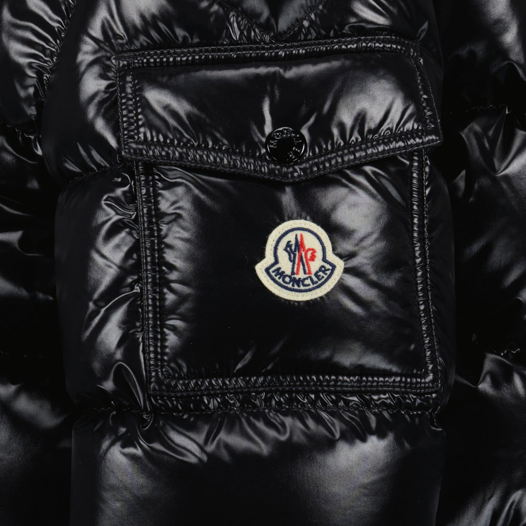 Moncler Maire, black down jacket, glossy nylon jacket, removable hood coat, autumn winter outerwear