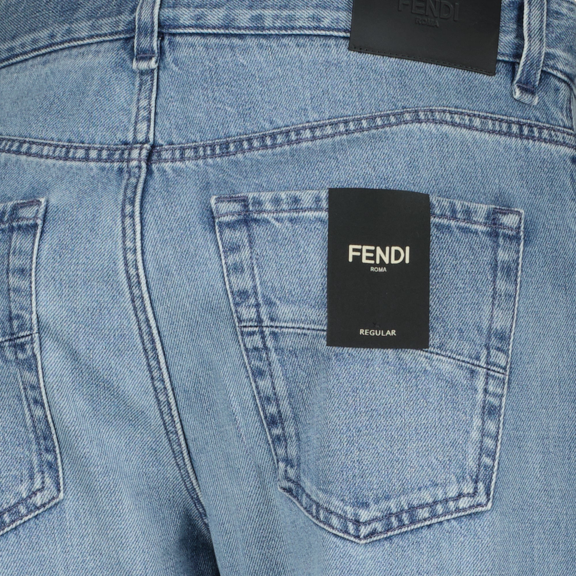 denim jeans, Fendi jeans, straight fit denim, light blue jeans, five-pocket jeans