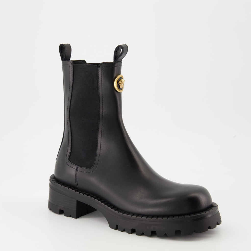 Chelsea boots, Luxury footwear, Versace boots, Autumn-Winter collection, Black leather boots
