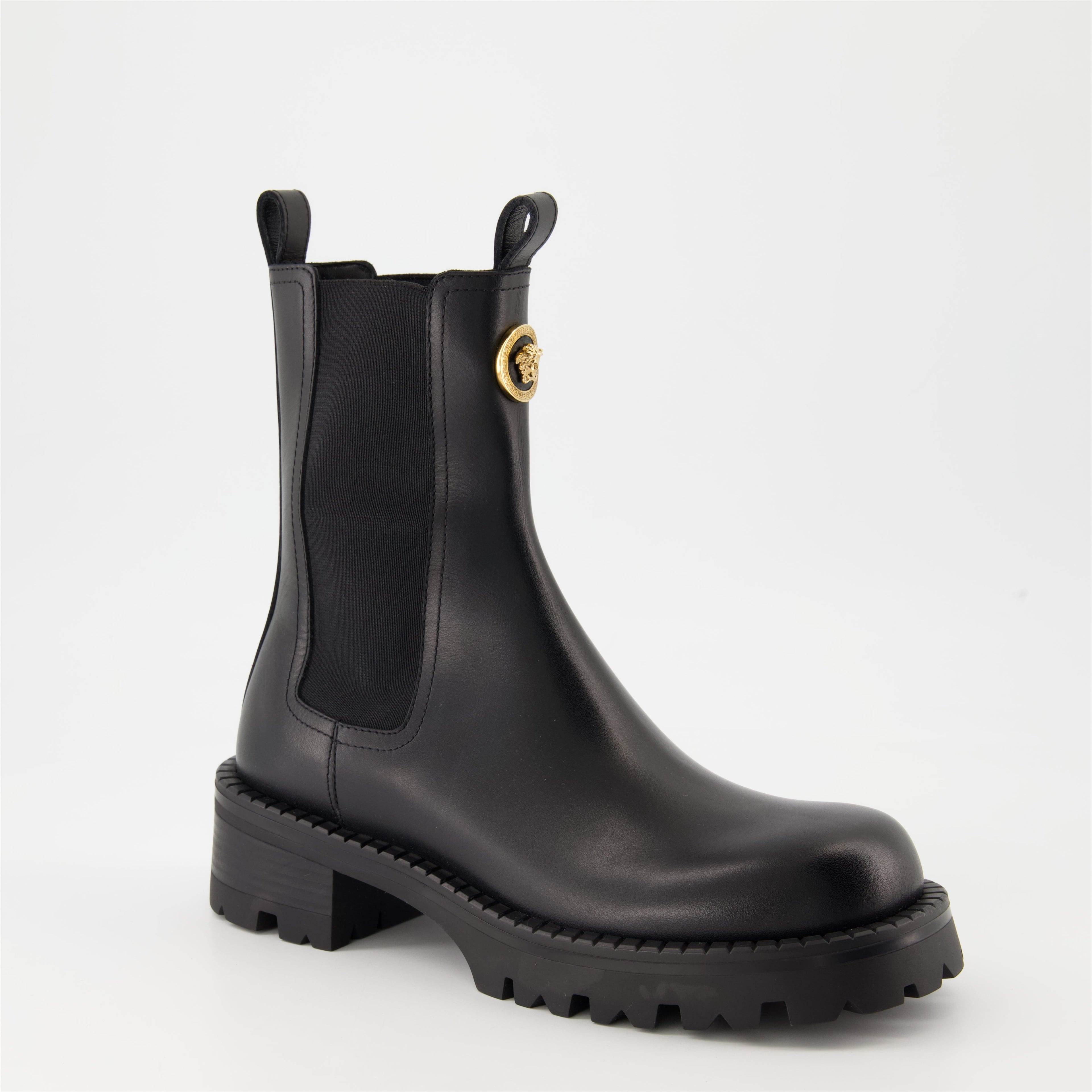 Chelsea boots, Luxury footwear, Versace boots, Autumn-Winter collection, Black leather boots