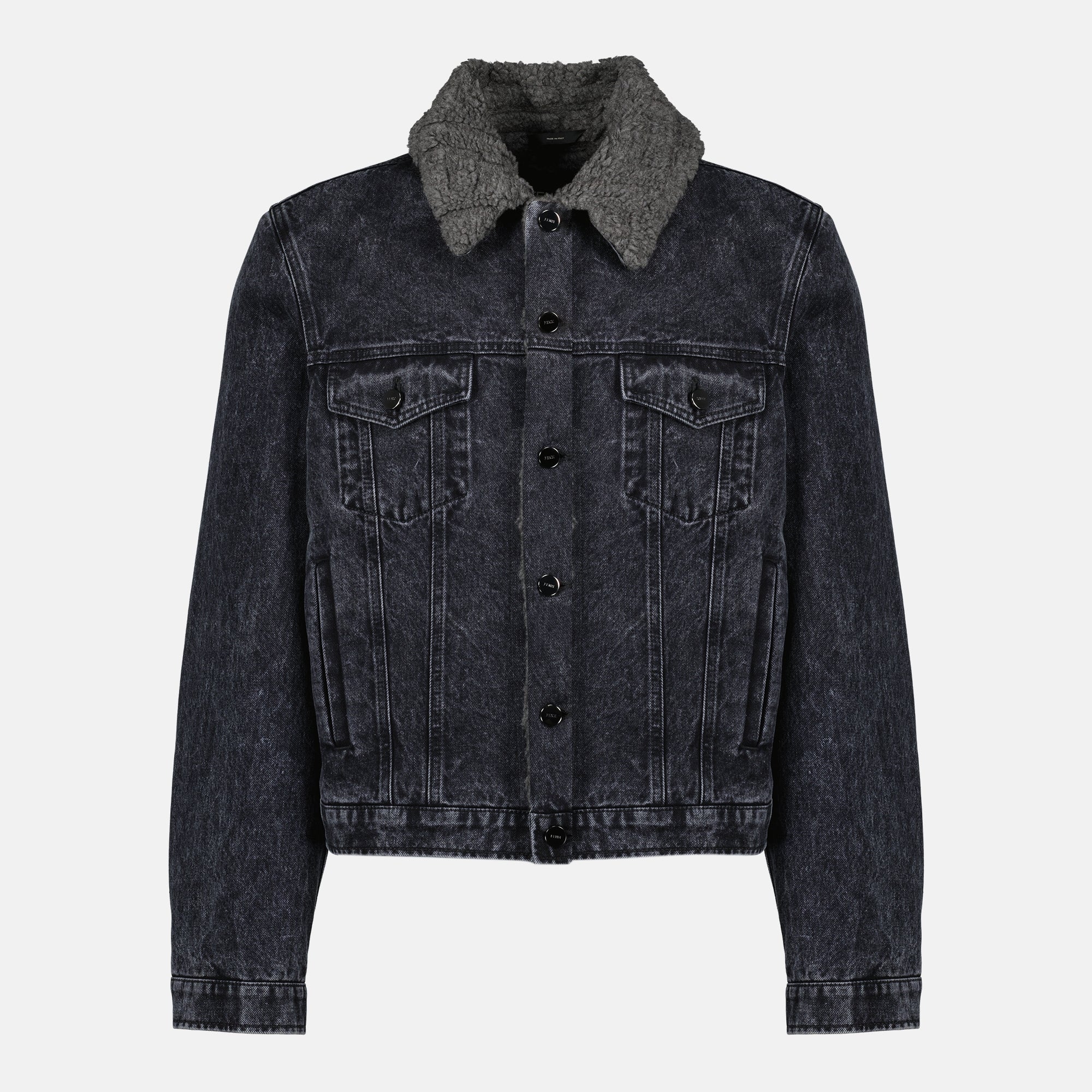Fendi jacket, denim outerwear, black fleece jacket, Autumn-Winter collection, men's fashion