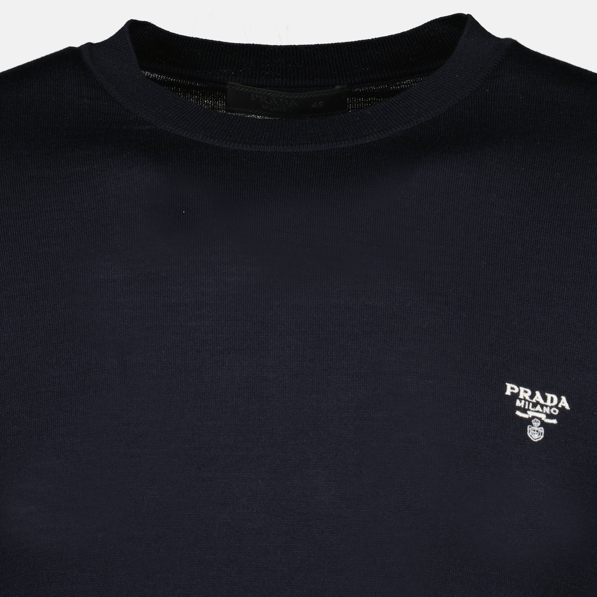 Fine Wool T-Shirt Navy Blue - Prada - Men | WE IN STYLE