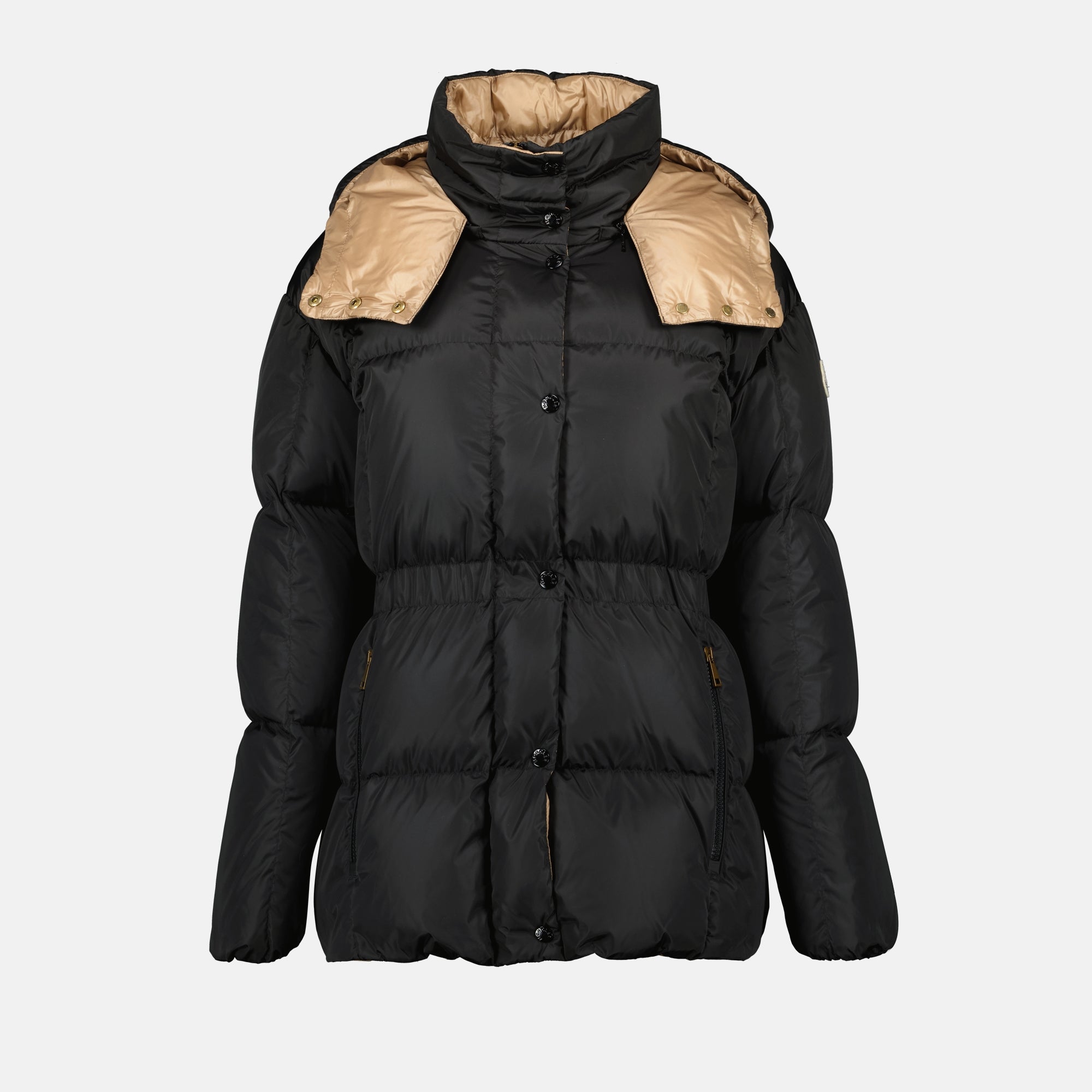 Moncler jacket, black down coat, winter outerwear, luxury women's jackets, fashionable winter wear