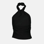 draped top, Iro, black top, sleeveless blouse, women's fashion