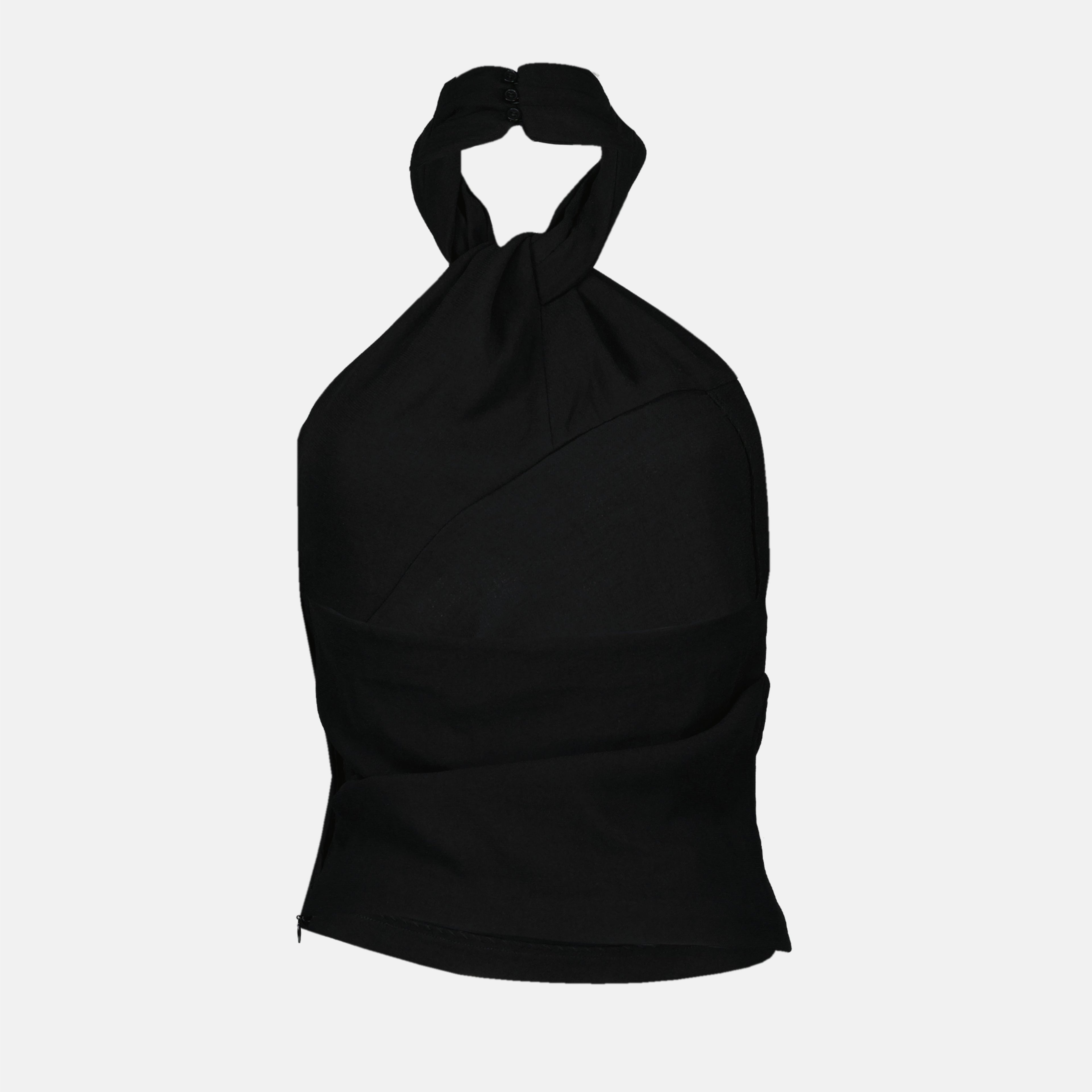 draped top, Iro, black top, sleeveless blouse, women's fashion