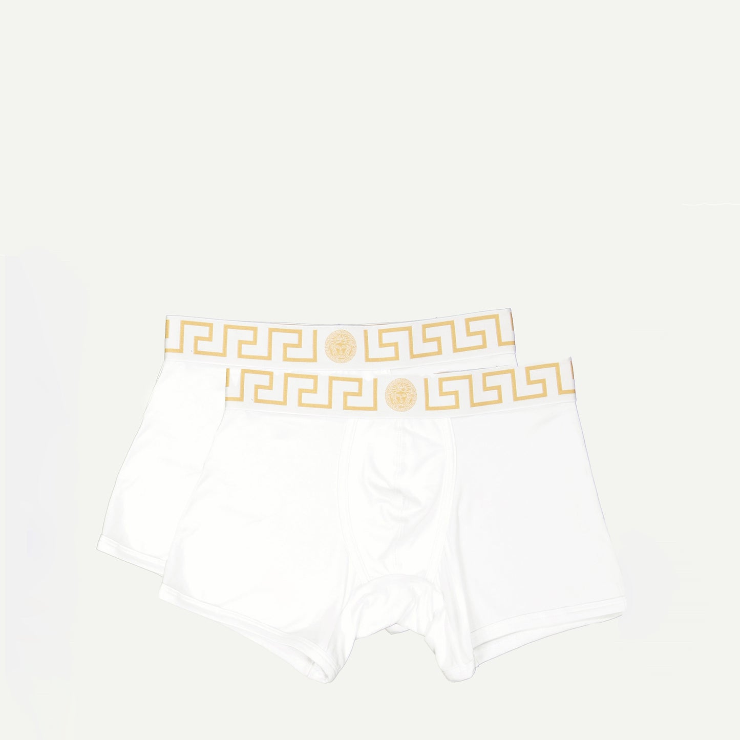 Versace boxers, long white boxers, Medusa Greca band, cotton elastane boxers, Fall-Winter 2024 menswear