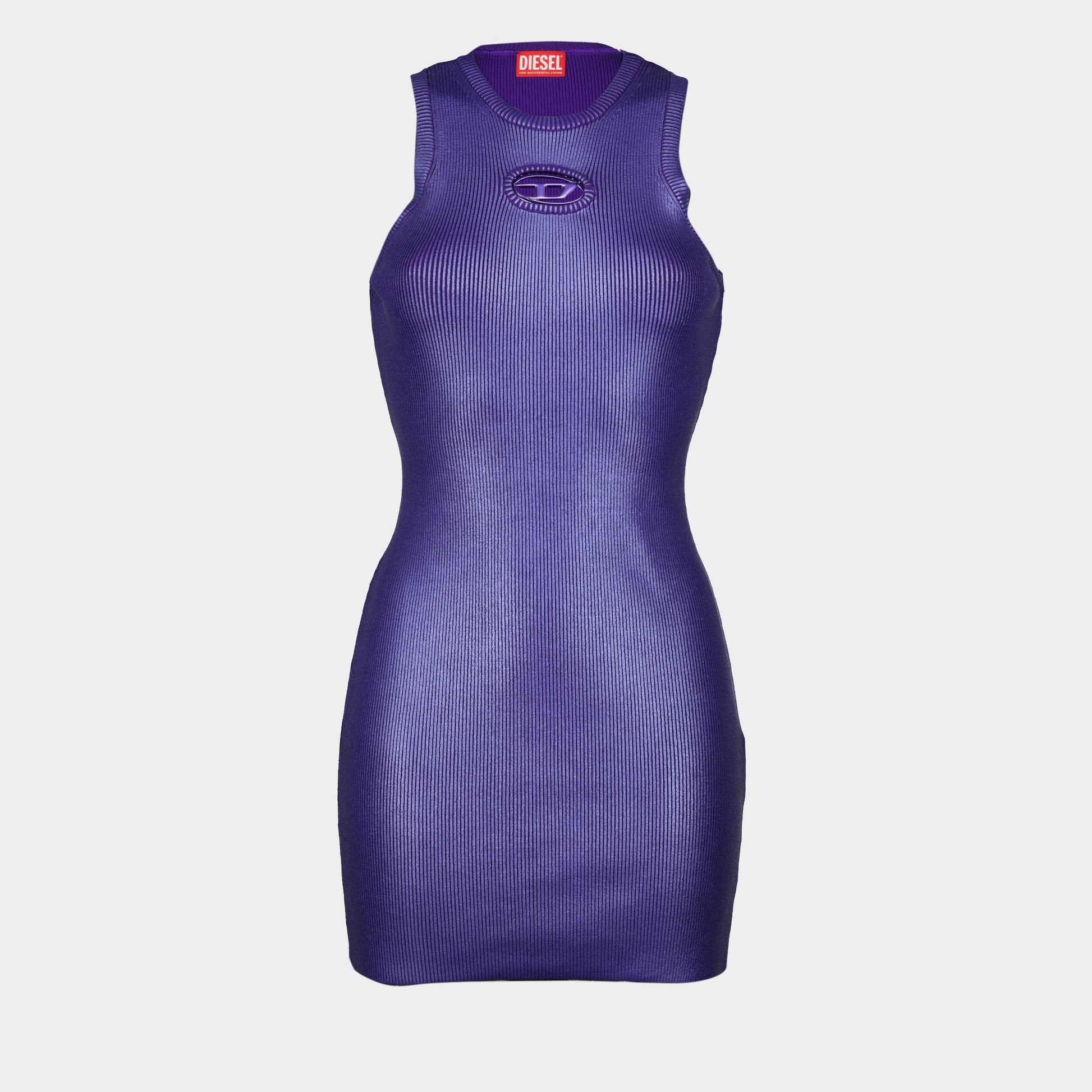 M-Caddix Dress, Violet Viscose Dress, Diesel Spring Collection, Metallic Ribbed Dress, Oval D Logo Dress